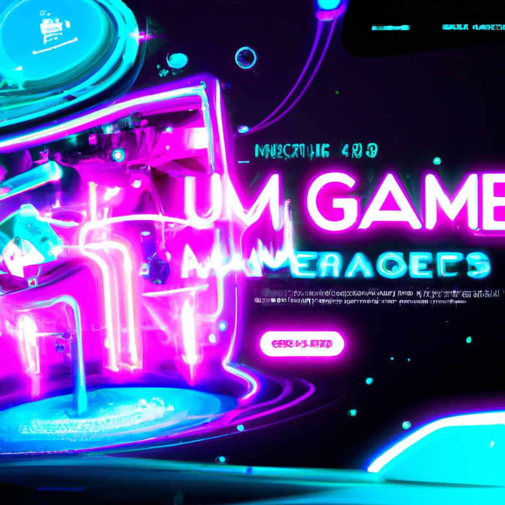 Neon arcade environment with UI overlays
