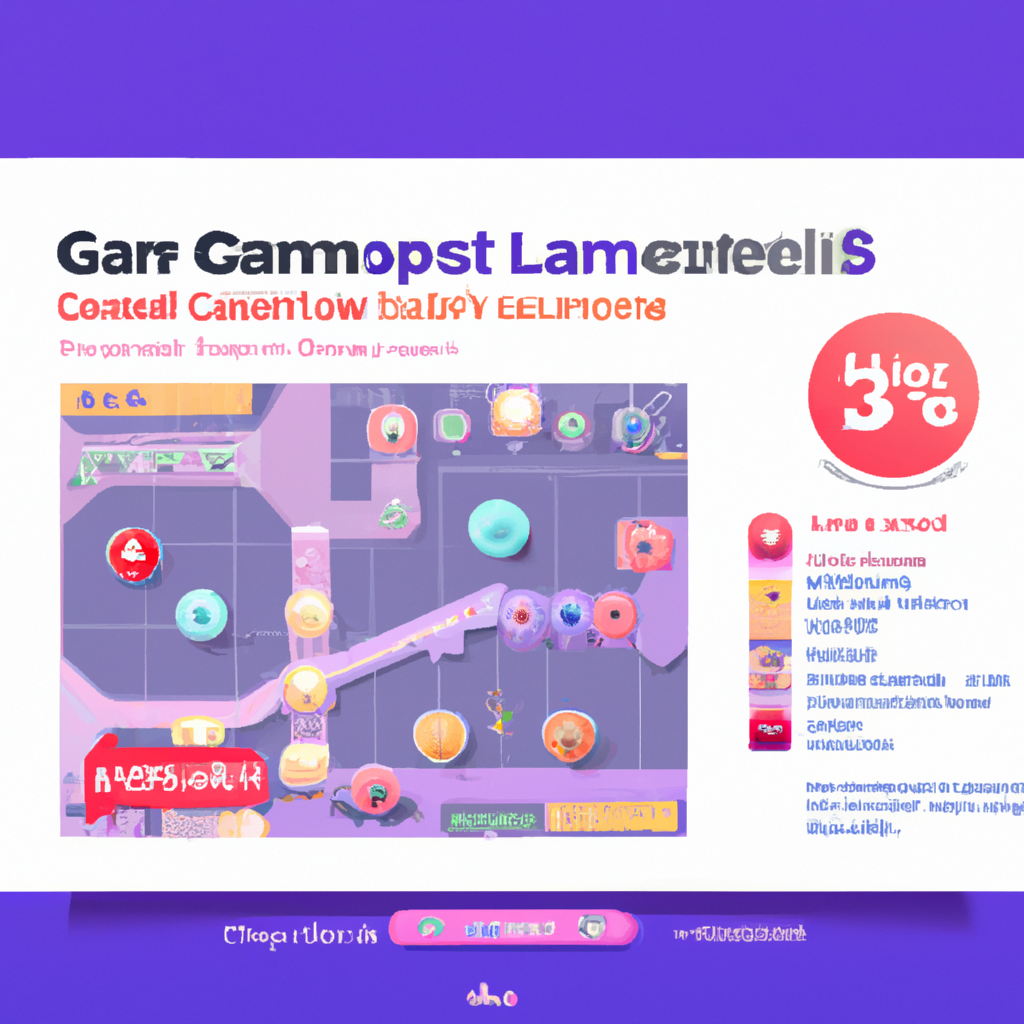 Editor UI mockup with level tiles and metrics